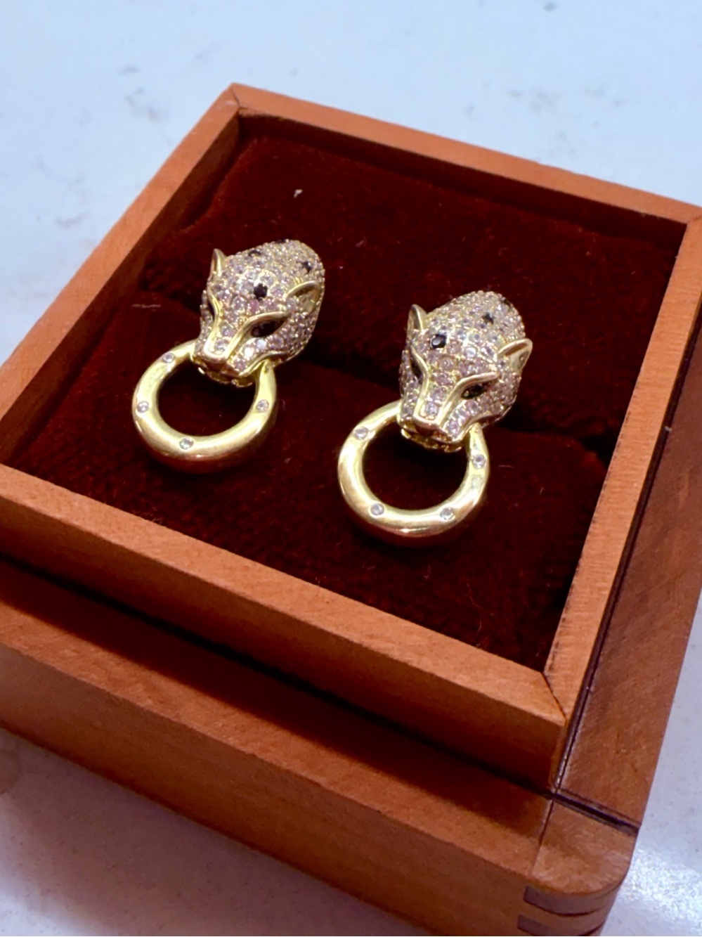 NWOT Gold CZ Panther Head Hoop Earrings - Luxury Women's Jewelry